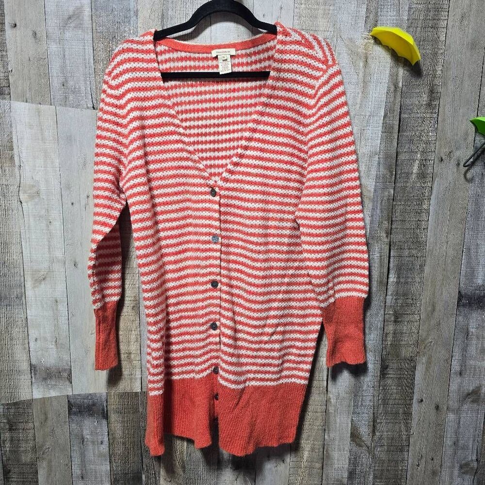Sundance Lambswool Mohair Blend Orange Stripe Knit Tunic Cardigan XL Basic Comfy